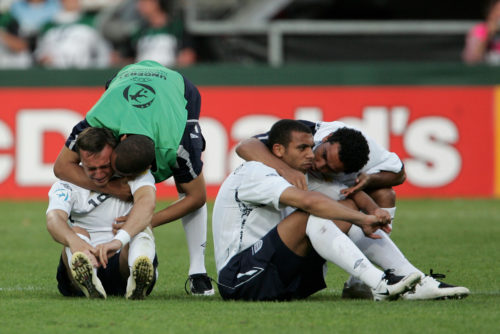 HEERENVEEN, NETHERLANDS - JUNE 20: England players Mark Knoble (L) cries next to Anton Ferdinand (R), been consoled by Kieran Richardson after losing on penalties during the UEFA European Under-21 Championship semi-final match between the Netherlands U21 and England U21 at the Abe Lenstra on June 20, 2007 in Heerenveen, Netherlands. (Photo by Phil Cole/Getty Images)